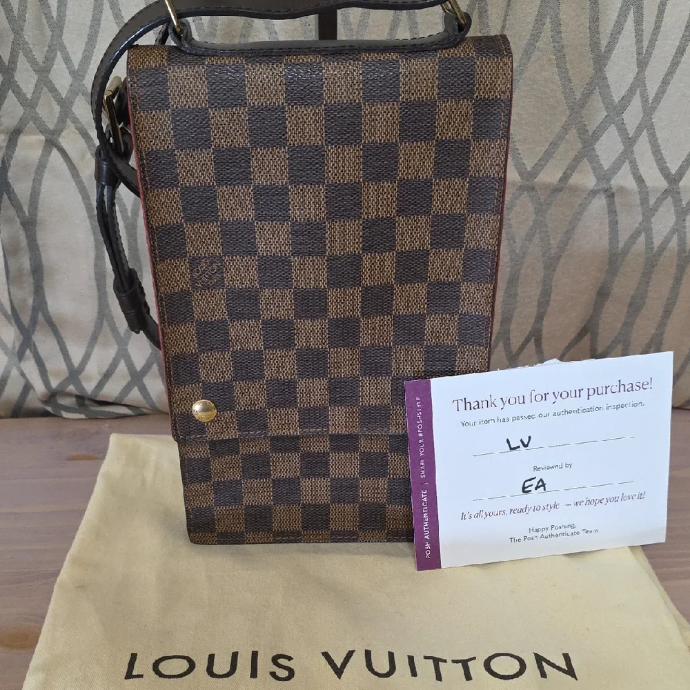 Louis Vuitton Dark Brown Checkered Messenger Bag With Dust Bag And Podhmark COA